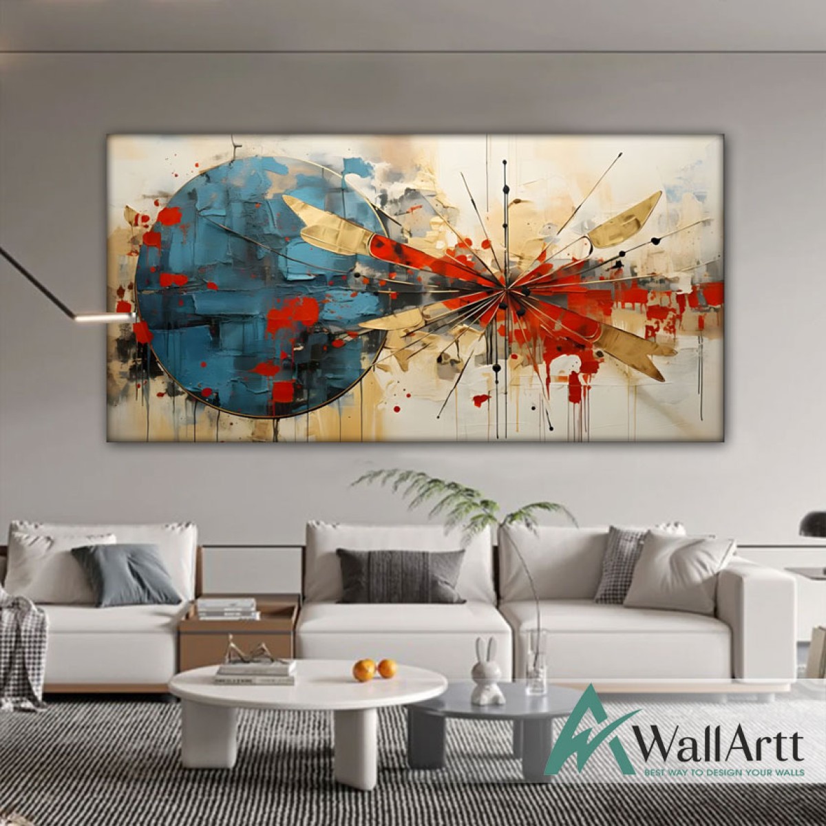 Abstract Blue Earth 3d Heavy Textured Partial Oil Painting